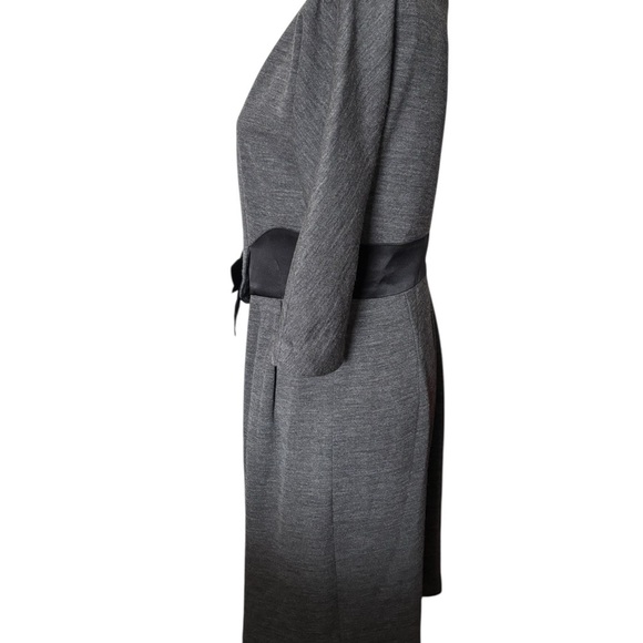 Milly NY Wool Silk Blend Sheath Dress Women’s Gray Bow Career Cocktail Party M - Picture 5 of 8